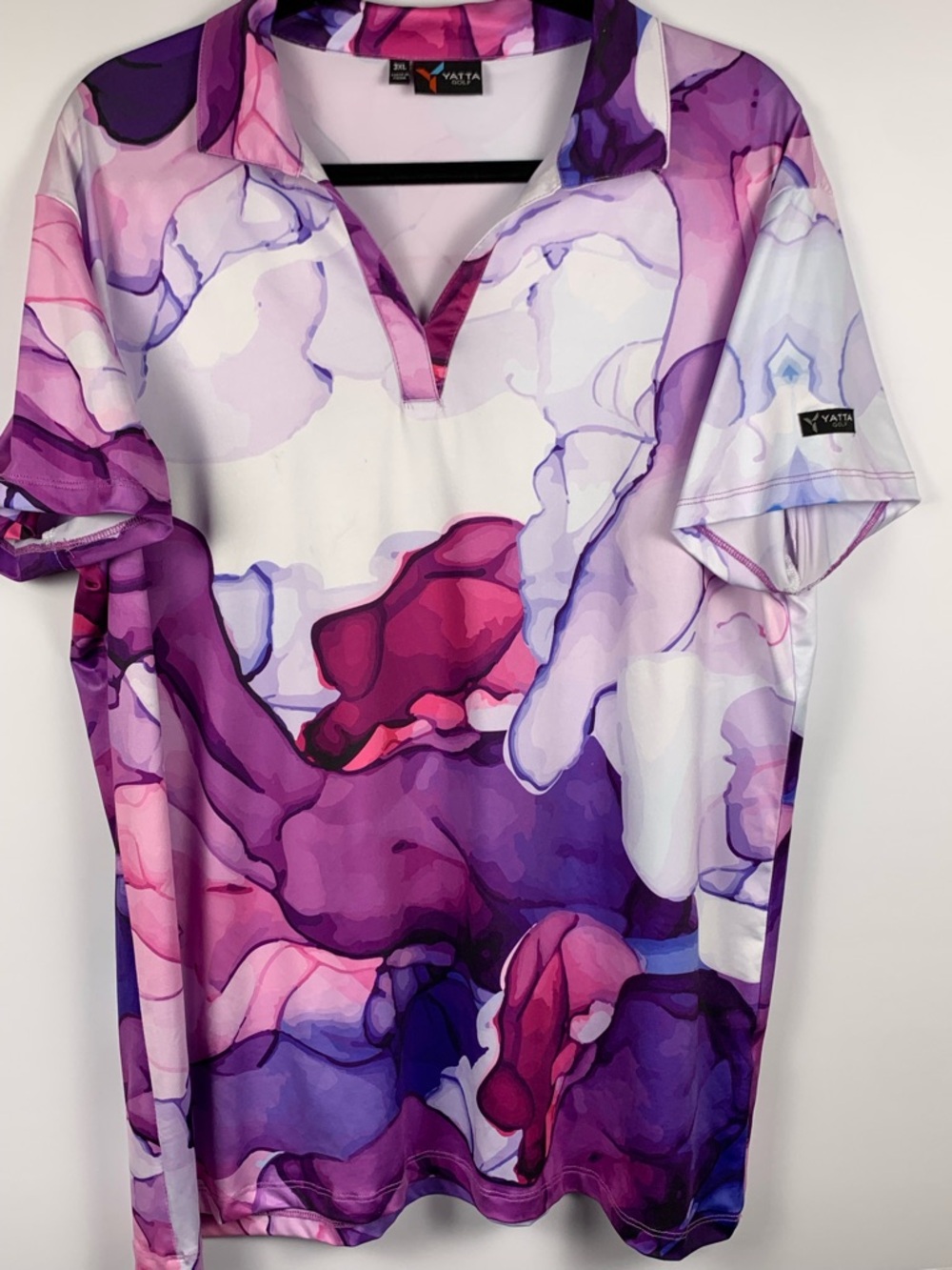 Yatta Golf 3XL Purple Pink Abstract Floral Performance Polo Shirt Stretch